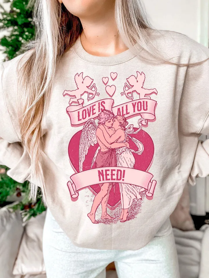 All You Need is Love Png, Retro Valentine Shirt Design, Retro Cupid png, Valentine's Day Png, Valentine Love Png , Heart xoxo png