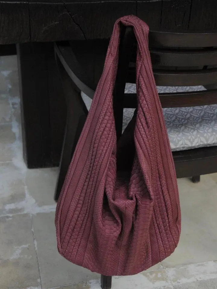 Big Soft Hobo Classy Sport Woman Stitched Bag | Purse Genuine Python Skin |wine Big Elegant Leather Designer Soft Bag Snake | reptile hobo