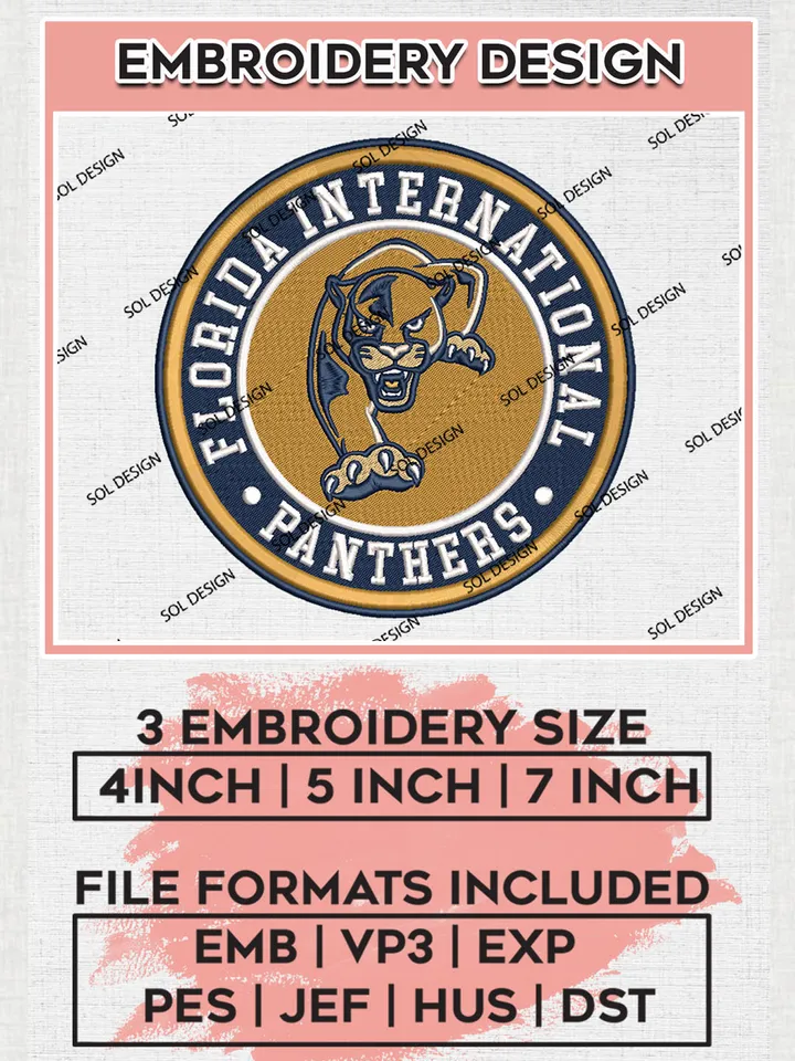 NCAA Florida International Panthers Round Logo Embroidery, NCAA Florida International Logo Embroidery files, NCAA Teams, Machine embroidery designs, Digital Download