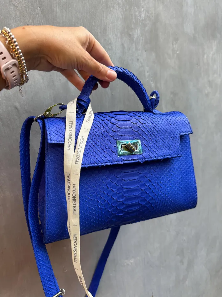 Top handle bright blue classy genuine python skin bag | exotic leather bags | Elegant women purse | snake skin bag | designer leather bag