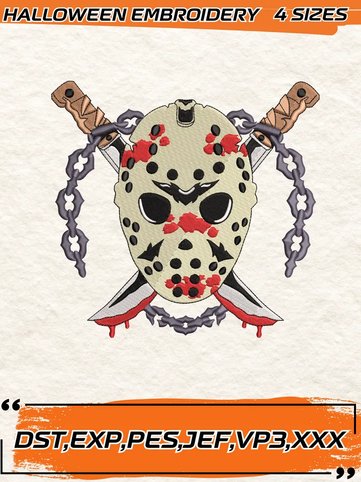 Retro Horror Bloody Knife Killer Embroidery Design, Halloween Embroidery Design, 4 Sizes, Digital Download