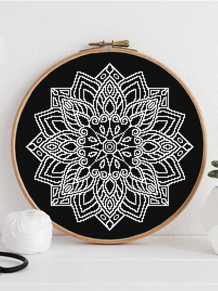 Mandala set cross stitch pattern download PDF Monochrome mandala cross stitch chart, Mandala ornament embroidery, Home decor Mandala PDF #S9