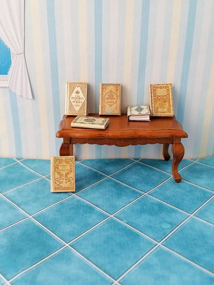 Dollhouse book set in 1:12 scale. Handmade.