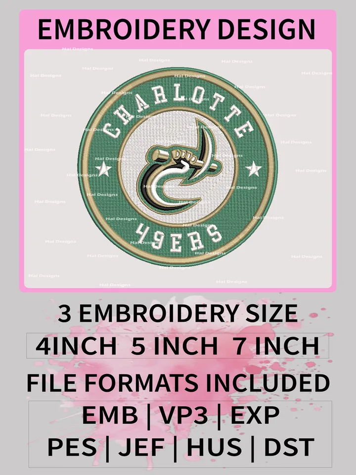 NCAA Charlotte 49ers Embroidery File, 3 Sizes, 6 Formats, NCAA Machine Embroidery Design, NCAA Logo, NCAA Teams