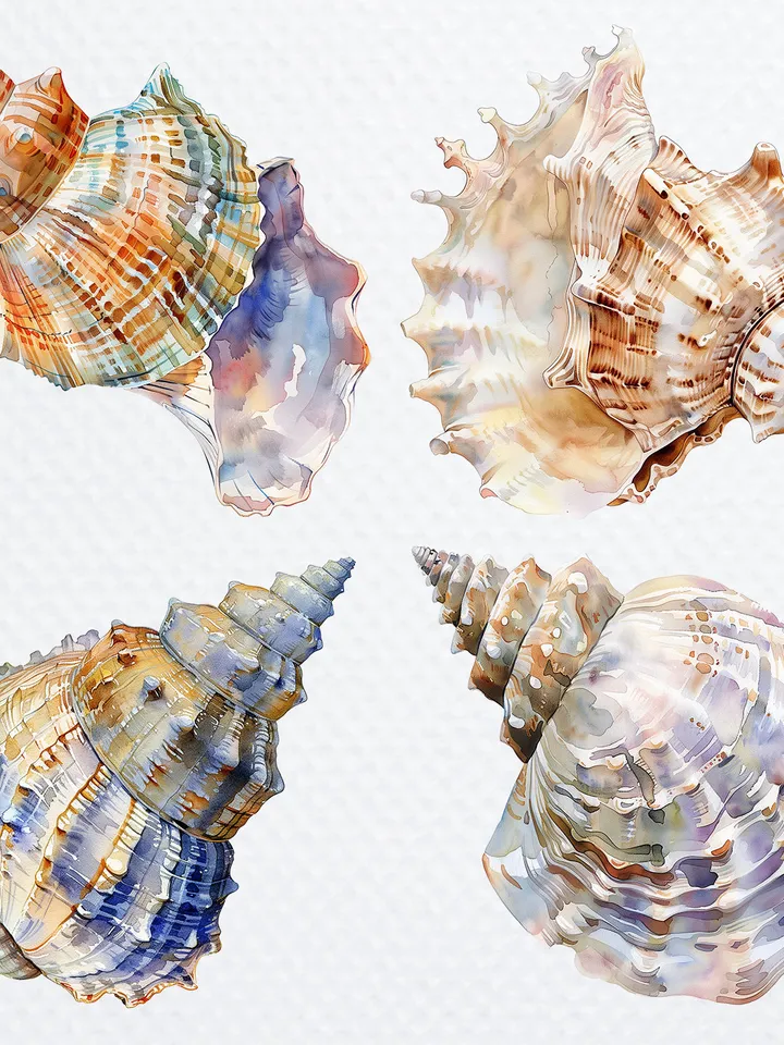 18 Seashells PNG Bundle, Seashell Clipart, Watercolor Sea Shell  clipart, Seashells sublimation, Paper craft, junk journal, Digital download