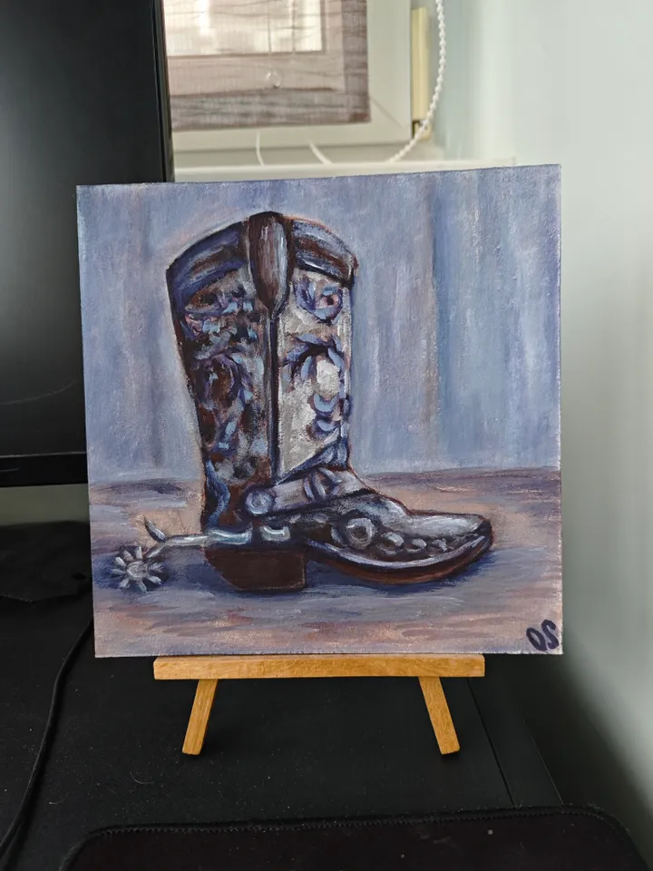 Cowboy Boot Original Painting Western Boots For Cowboy Original Art Cowboy Boots For Real Men Artwork Cowboy Boots Wall Decor 8 x 8 inches by OlgaSokolovaArt