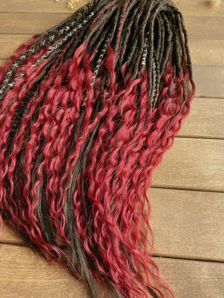 Dark Brown To Burgundy Ombre Synthetic Curly De Dreadlocks Ready To dark-brown-to-burgundy-ombre-synthetic-curly-de-dreadlocks-ready-to