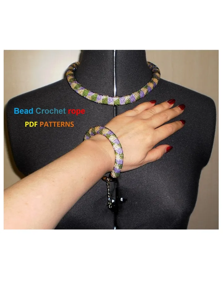 Bead Crochet rope pattern necklace and bracelet "Jujube",DIY,bead crocheting,Instant Download,PDF patterns
