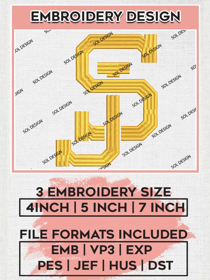 SJ State Spartans Team Logo Embroidery Design Files, NCAA San José State Spartans Machine Embroidery, NCAA Teams, 3 sizes, NCAA Machine embroidery designs, Digital Download