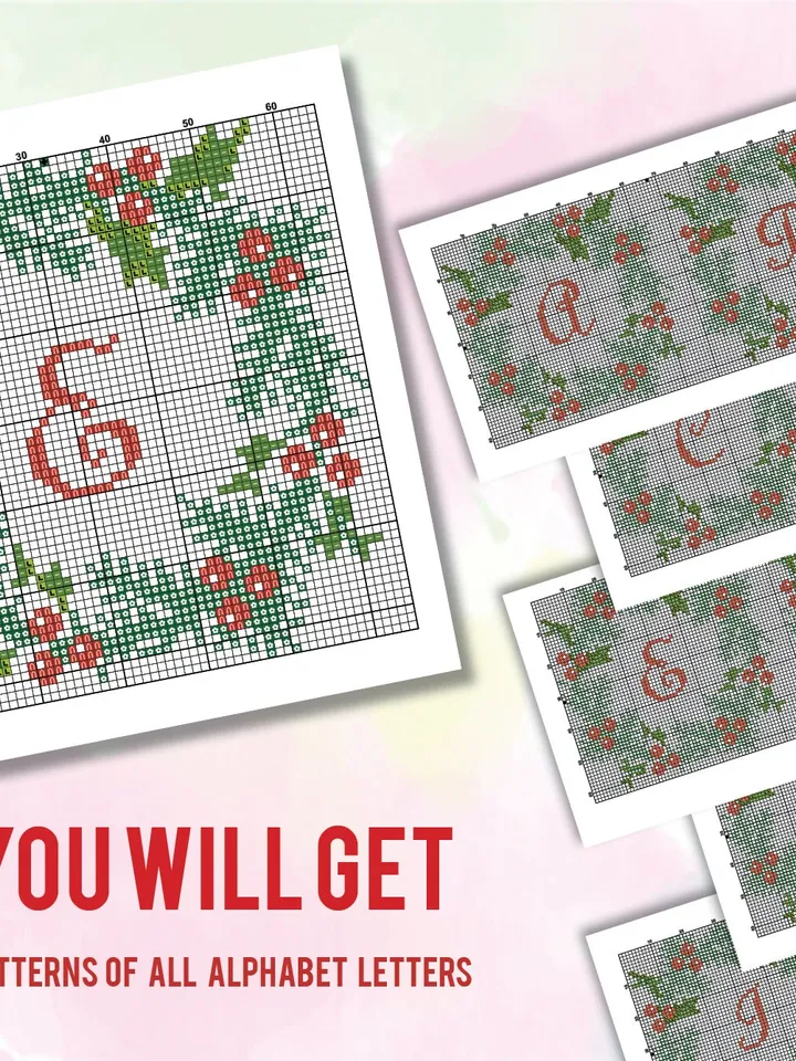 Christmas Wreath Monogram, Branch Noel cross stitch pattern, Holiday decor, counted, chart, gift DIY, embroidery, instant PDF