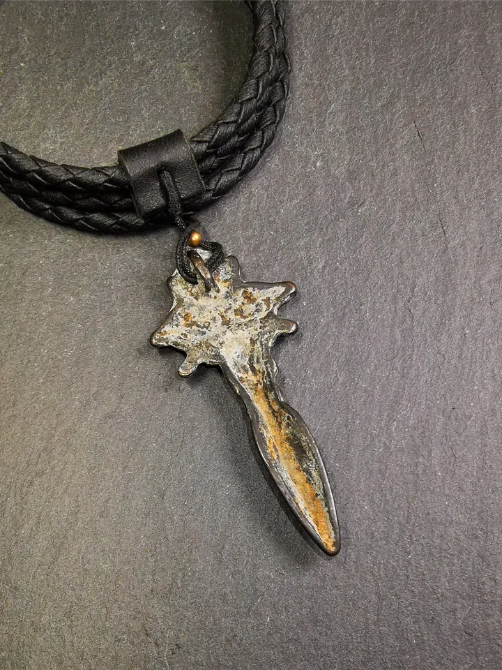 Gandhanra Antique Tibetan Amulet Necklace,Cross Vajra Phurba,Kila(Dorje Phurba) ,Made of Thokcha,70 Years Old,2.36"