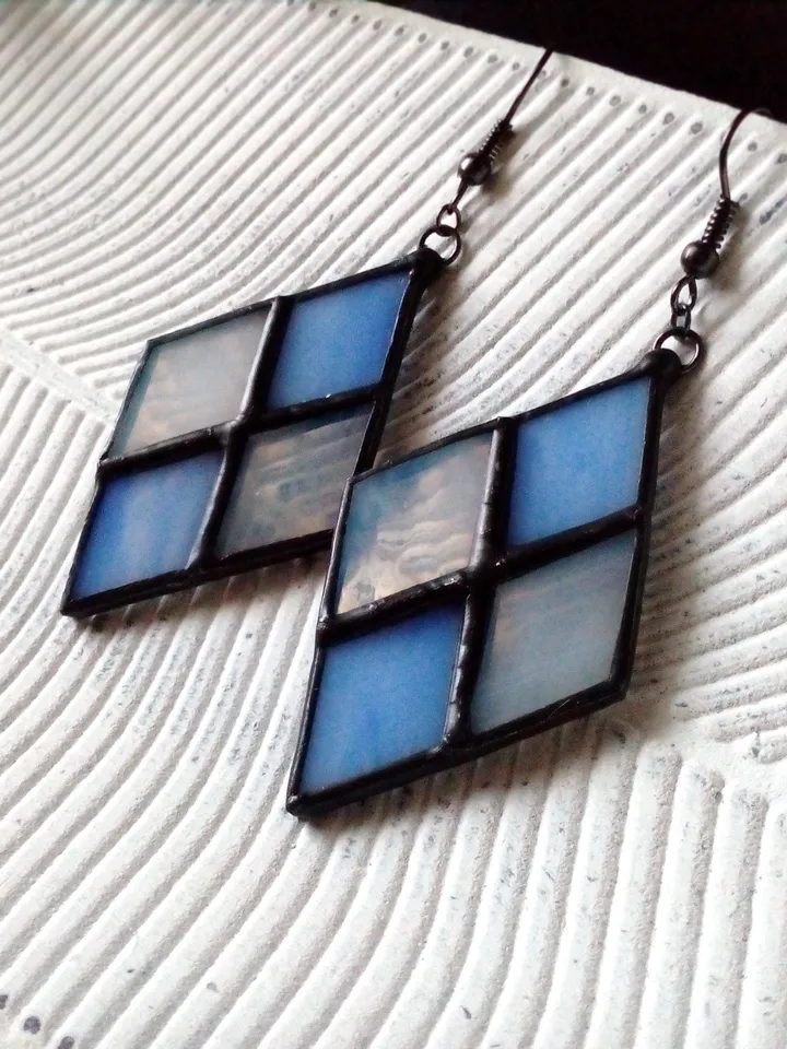 Checkerboard earrrings, chess earrings, plaid earrings, check earrings, geometric earrrings, simple stained glass