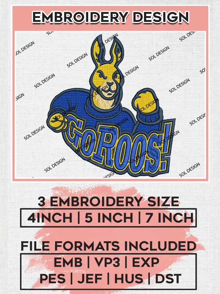 Go Roos Football Team Mascot Logo Embroidery Design Files, NCAA Kansas City Roos Machine Embroidery, NCAA Teams, Game Day, 3 sizes, NCAA Machine embroidery designs, Digital Download