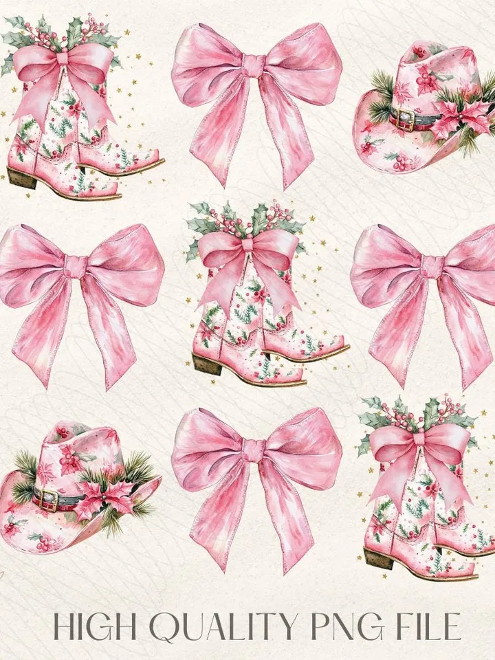 Coquette Cowgirl Pink Christmas PNG, Christmas Season Png, Christmas Cowgirl Bow PNG, Funny Christmas png, Retro Christmas pink western