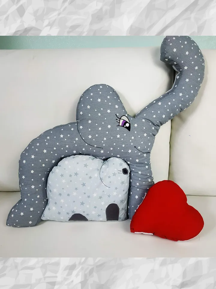 Elephant puzzle pillow, mom and baby elephant puzzle, personalized baby stuffed elephant, baby birth stat elephant
