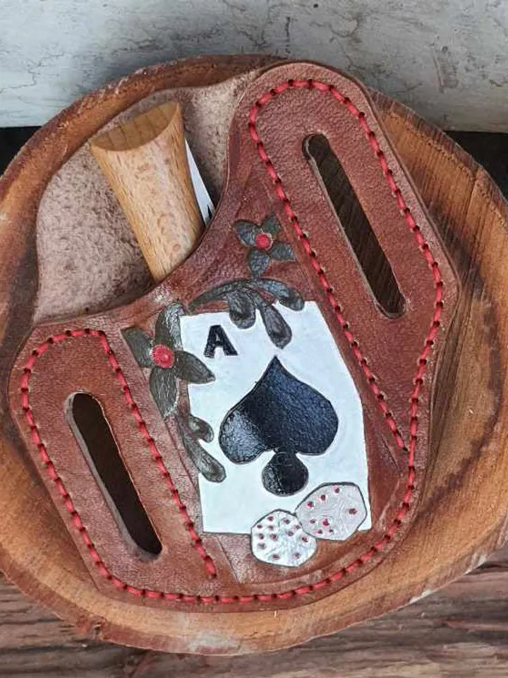 Pancake sheath, Buck 110, leather case, hand tooled, leather painted, Leather Pancake style sheath, folding knife, unique sheath