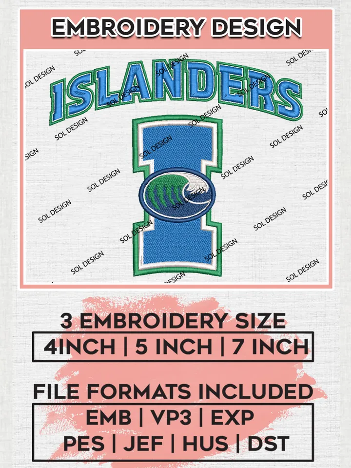 NCAA Islanders College Football Team Logo Embroidery Design Files, NCAA Texas A&M Corpus Christi Islanders Machine Embroidery, NCAA Teams, Game Day, 3 sizes, NCAA Machine embroidery designs, Digital Download
