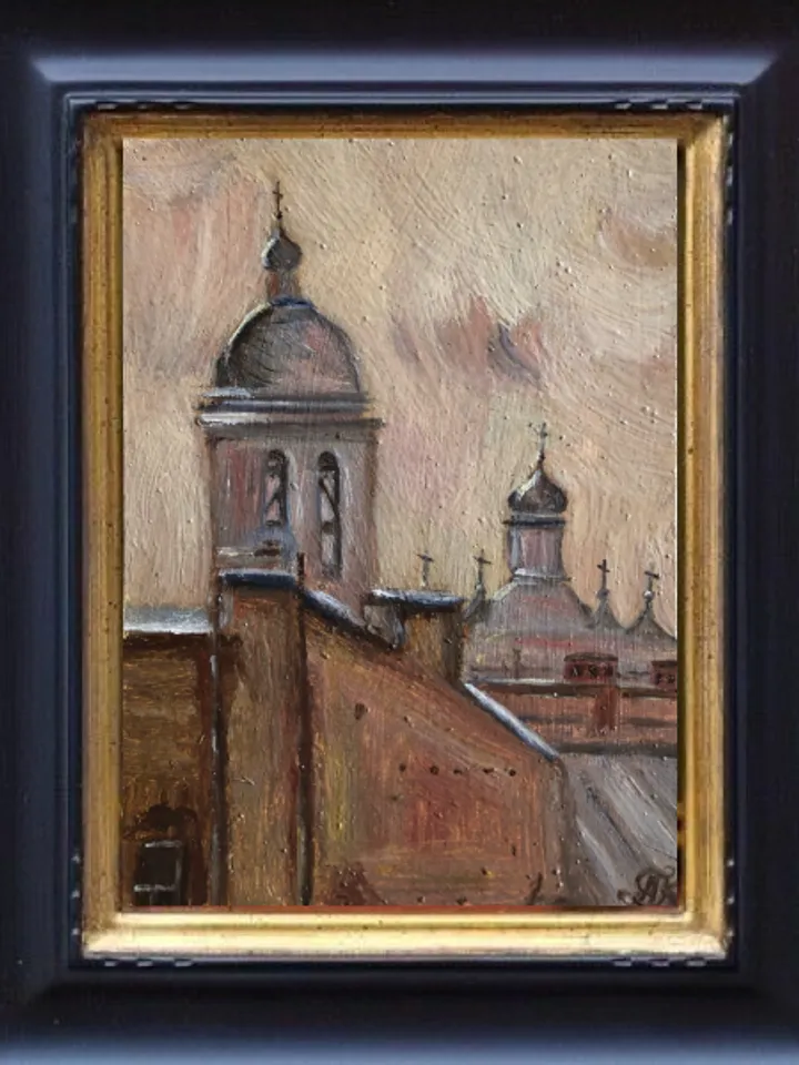 Morning in my city original oil painting 6x4 inch