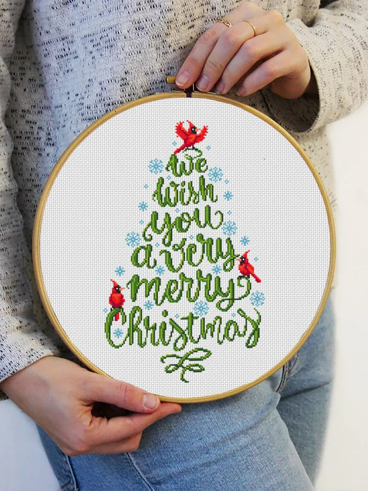 Christmas tree cross stitch pattern PDF download Mini cardinal cross stitch chart, Merry Christmas pattern digital PDF, DIY Home decor #N175