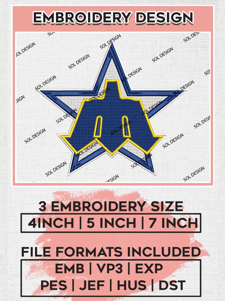 Seattle MarinersLogo Embroidery Designs, MLB Seattle Mariners Embroidery Design, MLB Embroidery Design Files, MLB Logo, 3 sizes, Machine embroidery Files, Digital Download