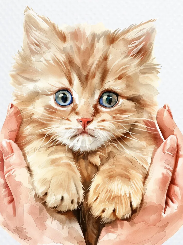 10 Fluffy Kitten in Hand PNG Clipart, Cute kitty Cat for sublimation, Printable Watercolor Cat clipart, Paper craft, junk journals