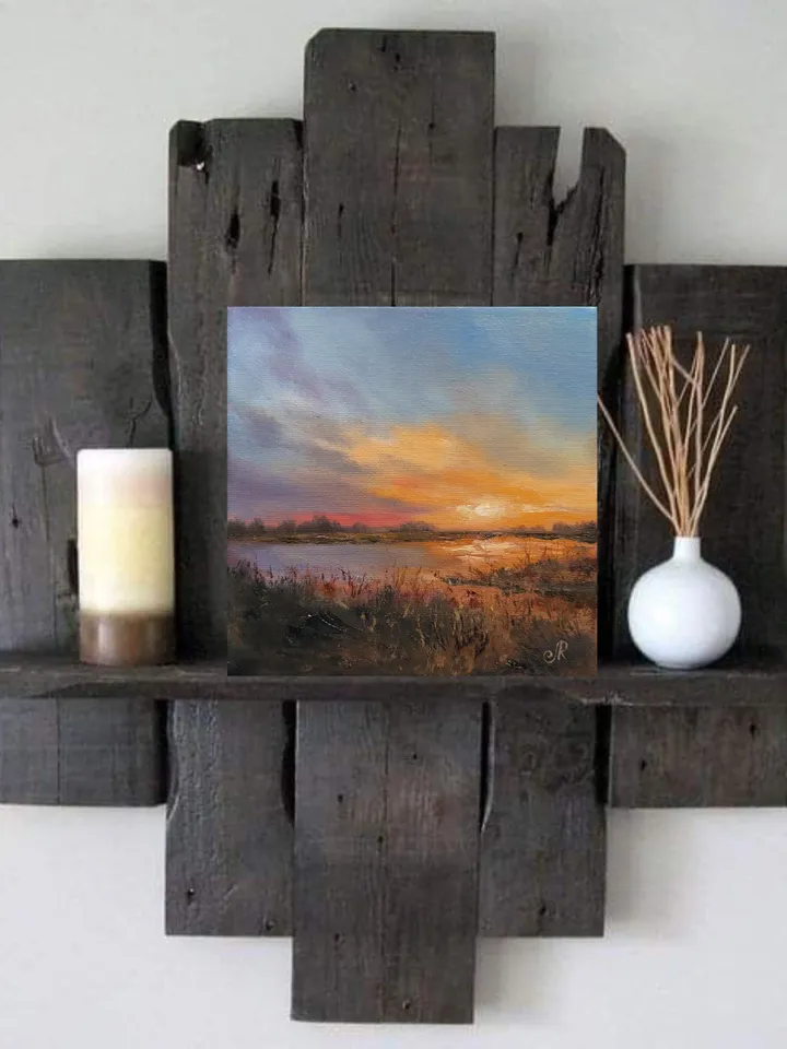 Sunset Oil Painting Original Art Sunset Landscape Painting
