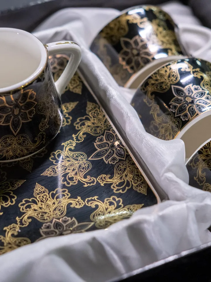 Black And Gold Luxury 12 Pieces Tea Cups And Saucers | Black and Gold Tea Cups | Elegant 12-Pieces Tea Cups
