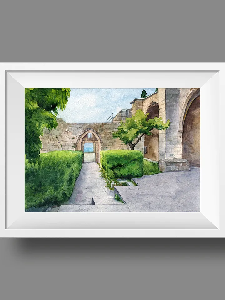 Printables, Ruins of the old fortress, Watercolor digital file, Urban landscape, Views of Northern Cyprus, Large poster