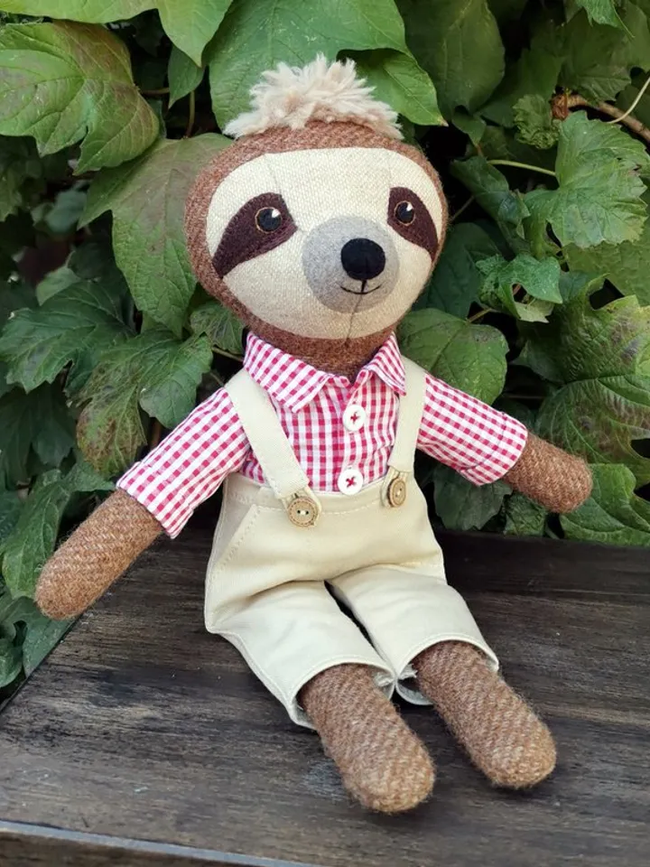 Brown sloth toy, handmade wool soft doll, stuffed fabric toy, textile sloth doll