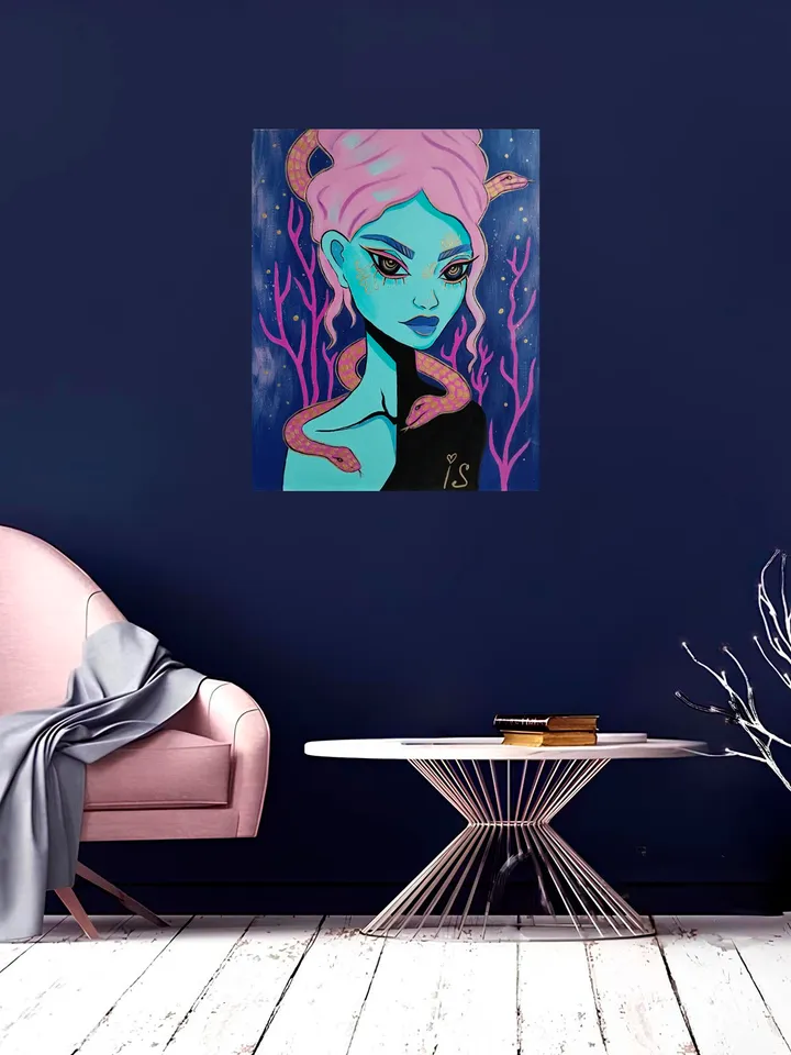 Gorgon Fantasy Original Acrylic Painting with Gold Paint