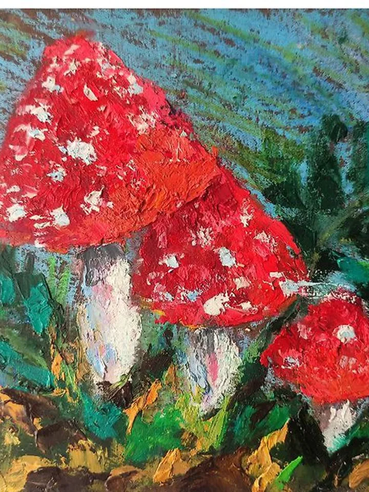 Mushrooms Oil Painting Fly Agaric Original Art Forest Mushroom Artwork