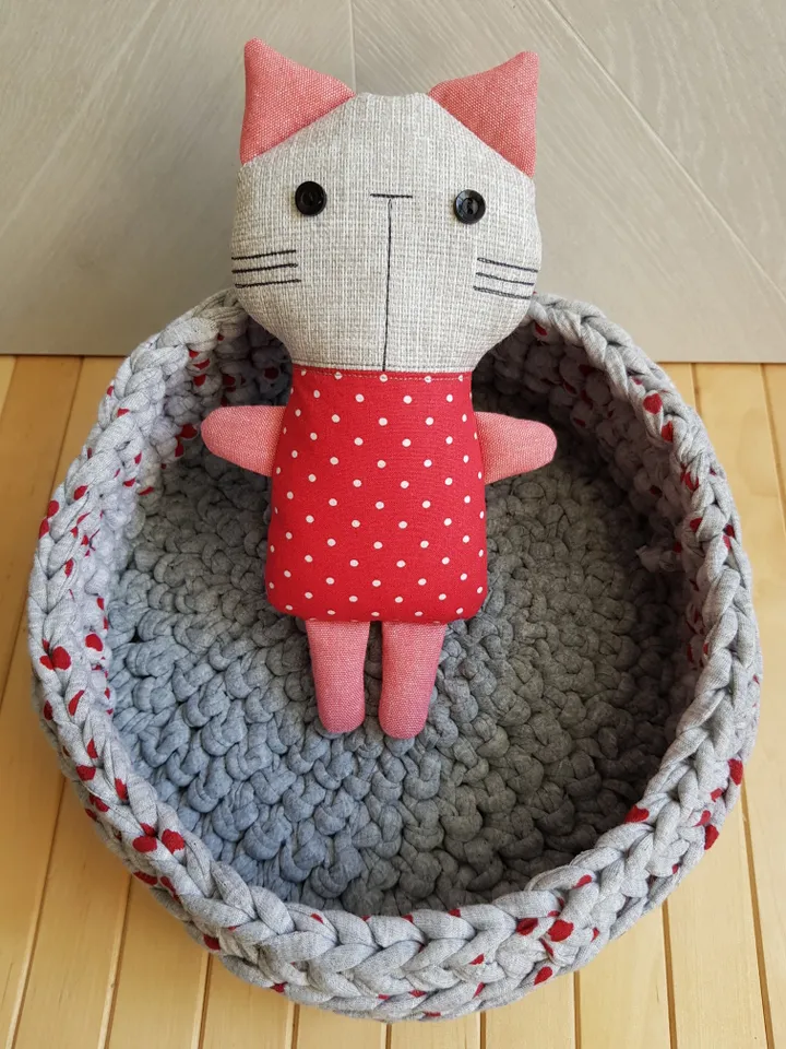 Cat Doll Sewing pattern PDF, digital tutorial in English, Rag doll diy, Cat in red dress