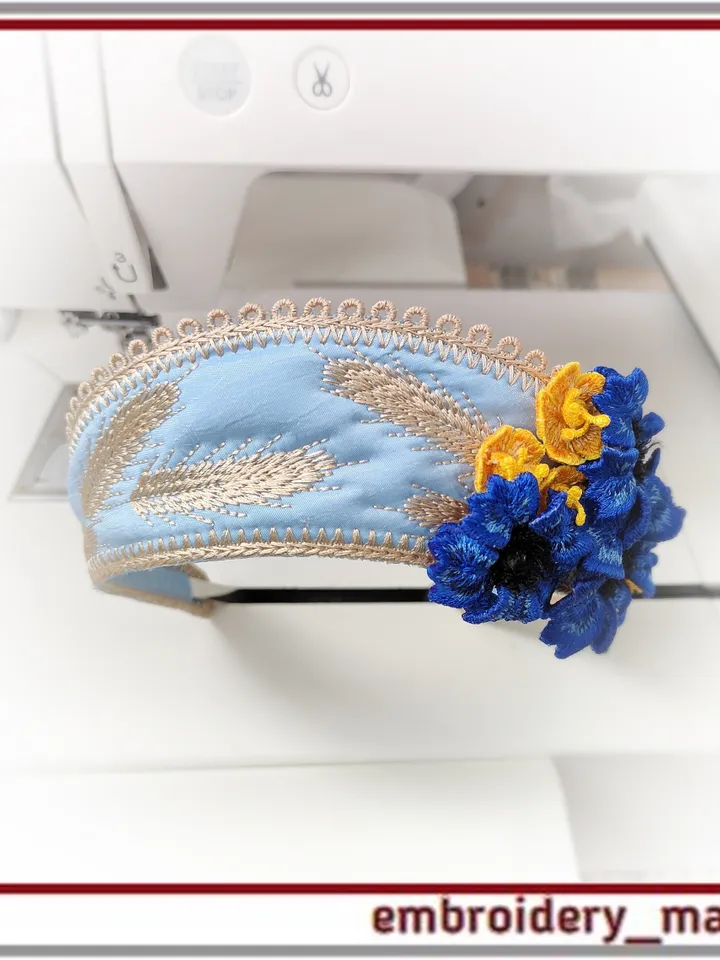 In the hoop embroidery design Kokoshnik or Tiara and 3D flowers