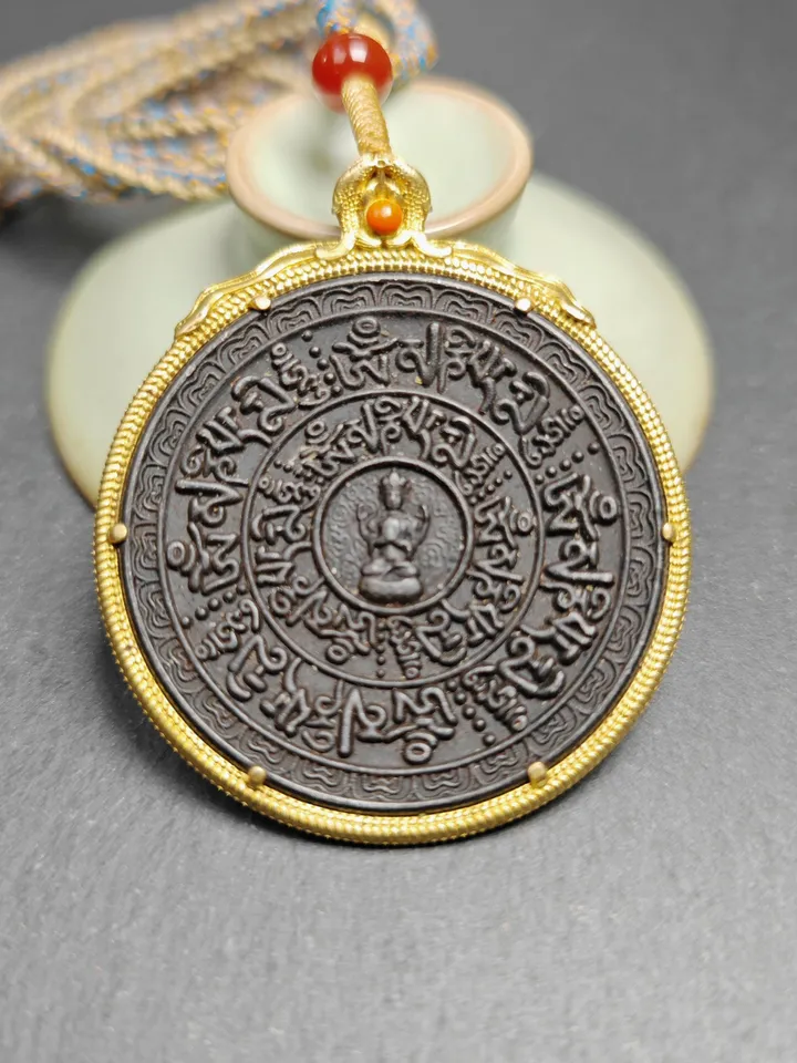 Gandhanra Handmade Tibetan Buddhist Amulet,Om Mani Padme Hum Badge Pendant, Mantra of Chenrezig, Protective Chram