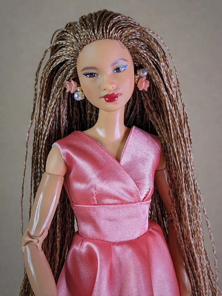 Handmade pink satin dress for 1/6 scale 11.5-inch fashion dolls | Formal Doll Gown