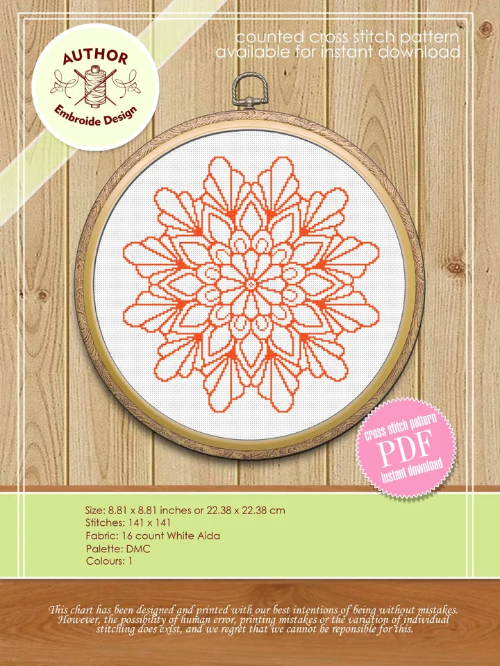 Mandala cross stitch pattern download PDF Quick cross stitch sampler Monochrome mandala pattern digital Floral ornament xstitch chart #M62