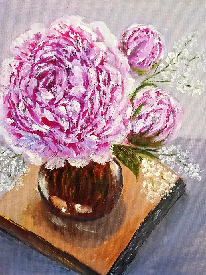 Painting with Peonies Pink Flowers Original Flower Art Original painting