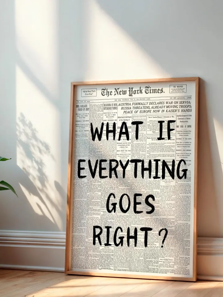 What If everything goes right Retro Newspaper Print, Trendy Wall Art, Typography Poster, Black Aesthetic, Printable Wall Art, Digital Print