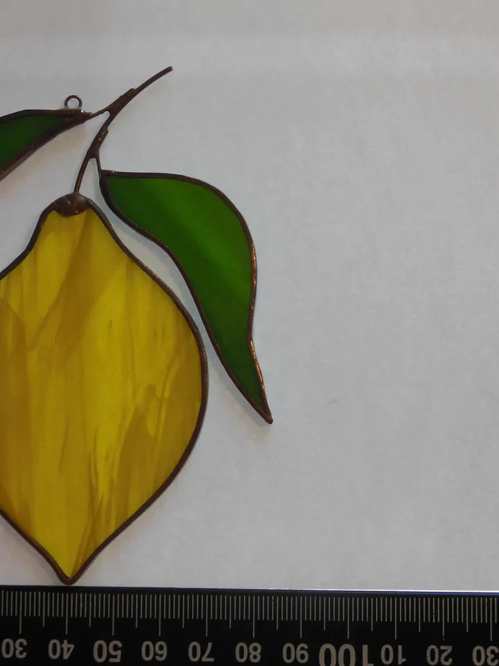 Yellow Lemon . Art stained glass window hanging Suncatcher (texture S ) kitchen fruit berries