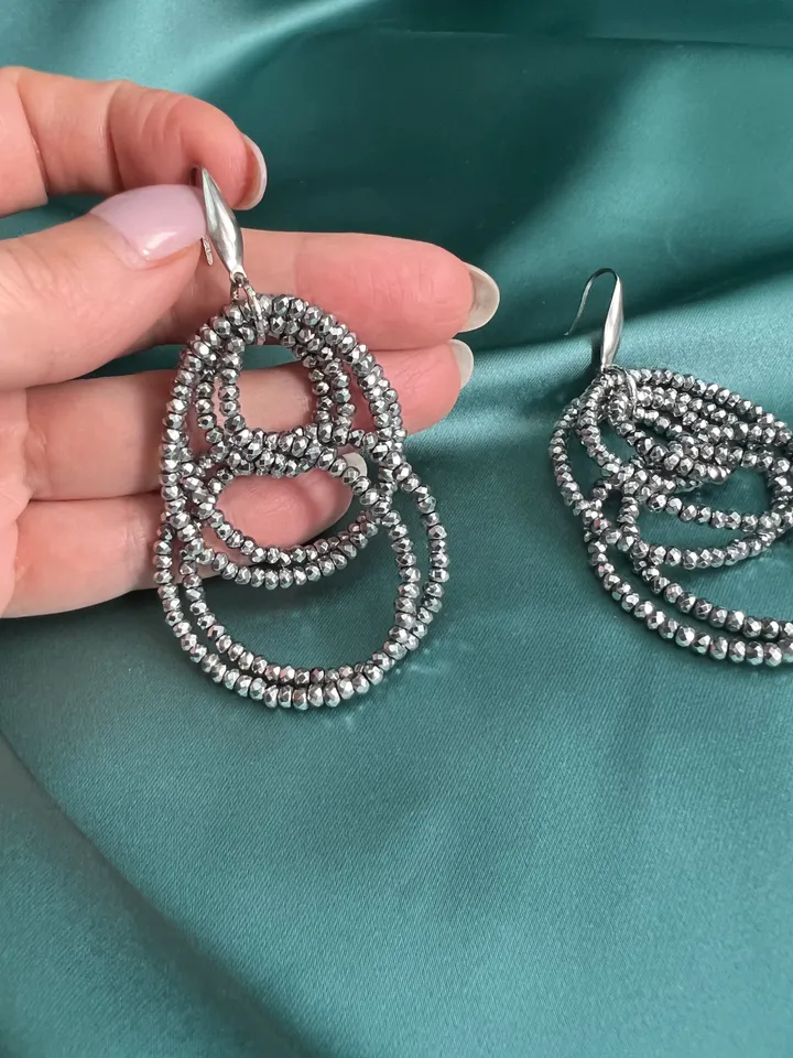 Hematite Dangling Hoops Earrings