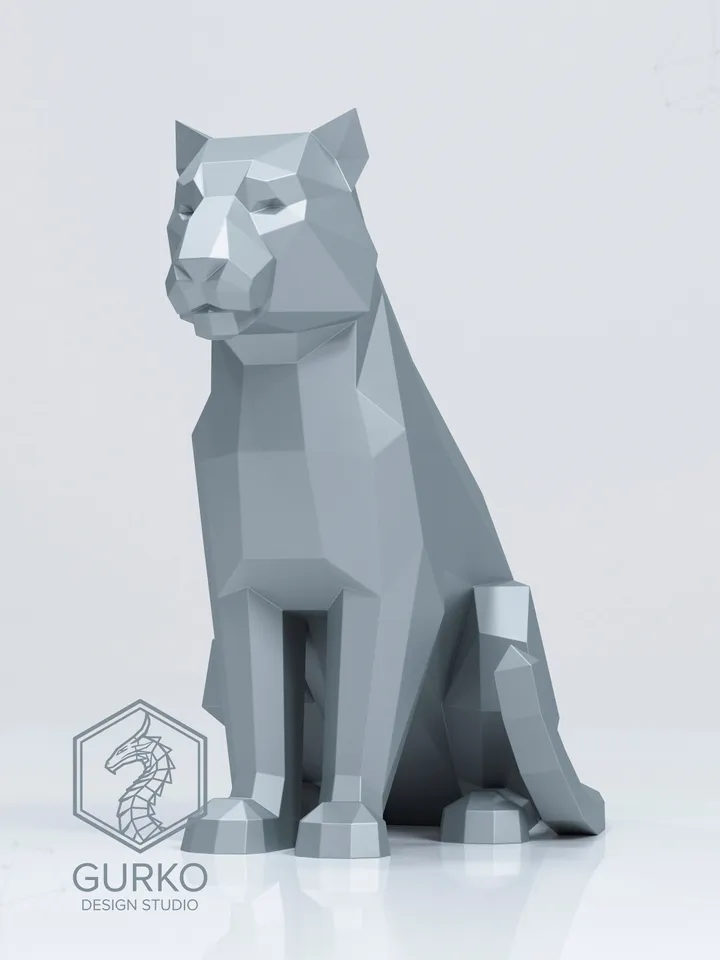 Sitting Tiger Metal Papercraft, Cat, DXF, PDF, Digital Template Download, Gurko, Pepakura, Welding Low Poly 3D Origami, DIY Metal Sculpture
