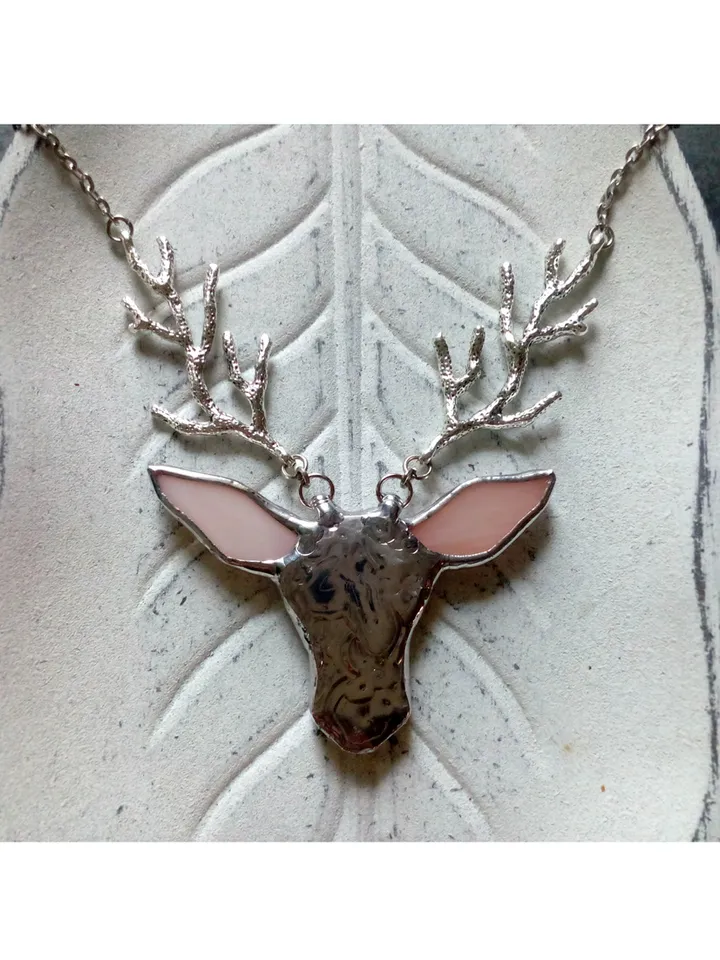 Deer antler jewelry, Deer head necklace, Noel, Yule jewelry. Christmas deer, stag head pendant