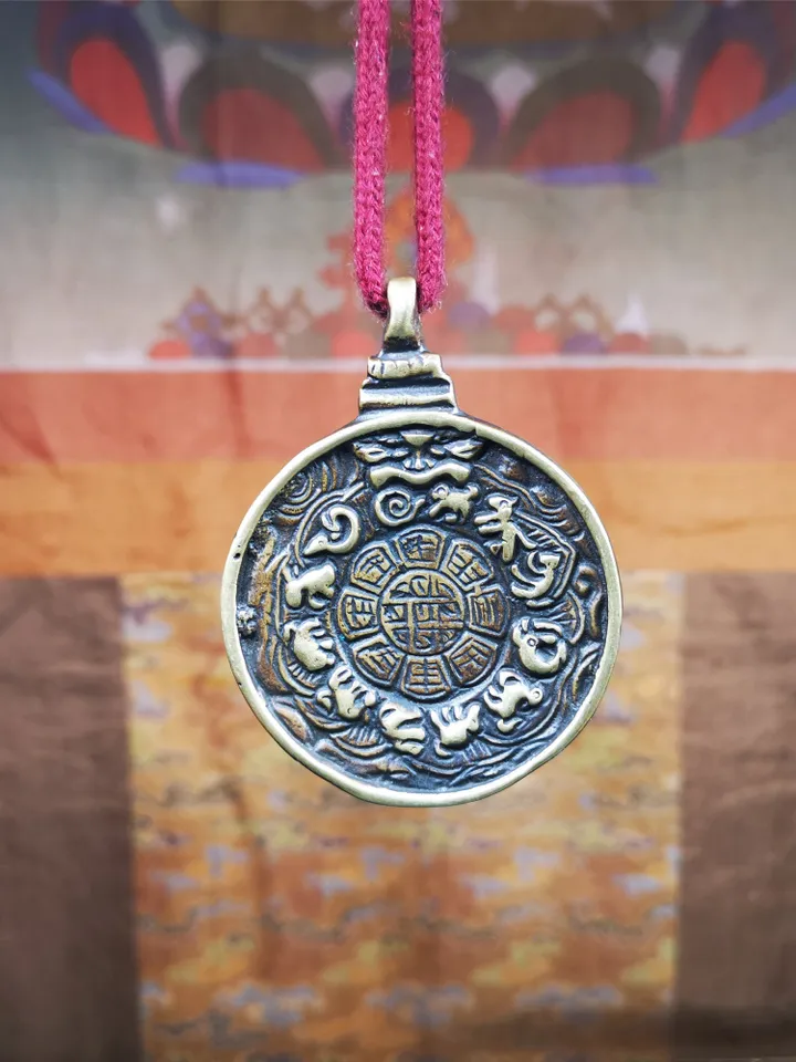 Gandhanra Vintage Tibetan Buddhist Calendar Badge,Manjusri Melong Mirror, SIPAHO Amulet(srid pa ho),Made of Brass,2.28"