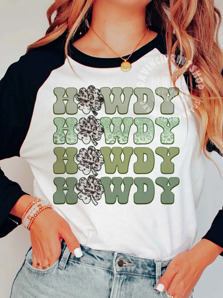 Howdy Howdy Howdy St. Patrick’s Day Western PNG sublimation design download, st patricks day cowhide png, png for st Patrick’s day, western