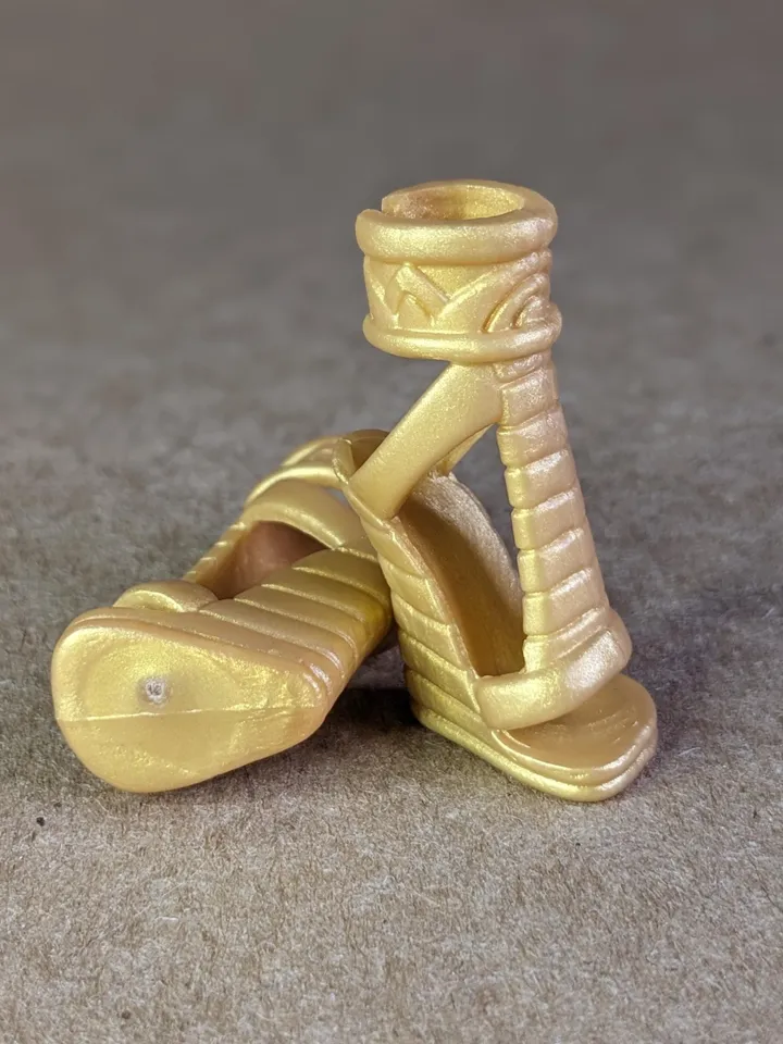 Gold Pharaoh sandals with wedge heels for 10.5 inch female dolls (MH, EAH)