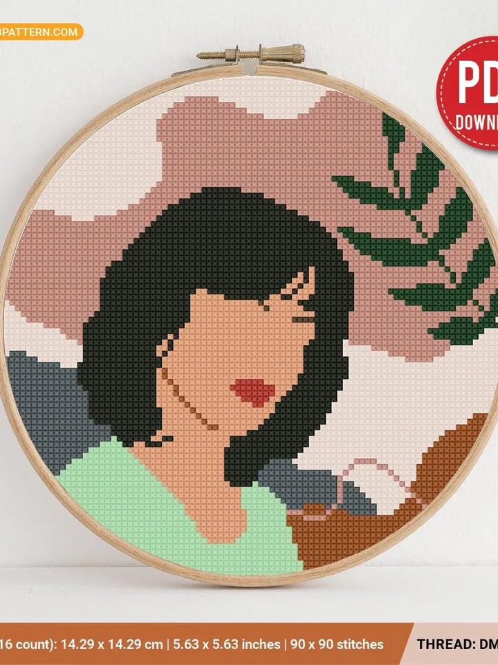 Woman 2 Boho Style cross stitch pattern, Floral, nature, girl, home decor, counted, chart, gift DIY, embroidery, beginner, instant PDF