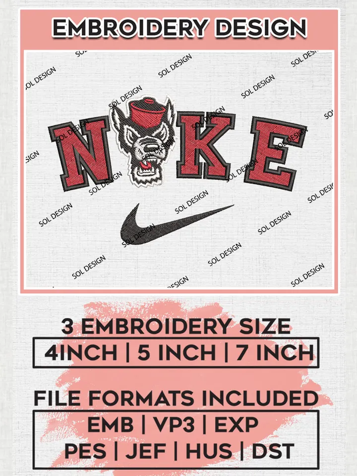 Nike NC State Wolfpack Machine Embroidery Design, NCAA NC State Wolfpack Embroidery Design Design files, NCAA Embroidery Designs, NCAA Machine Embroidery Designs, Digital Download