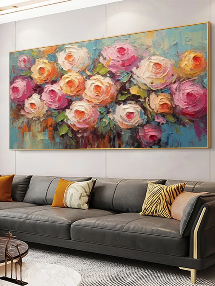 Original Roses Oil Painting On Canvas, Abstract Pink Flowers Painting, Large Wall Art, Home Decor, Custom Painting, Living room Wall Decor