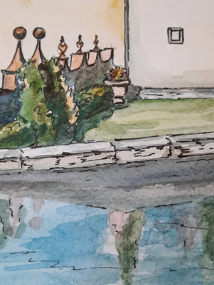 Original Watercolor painting Landscape Old castle Italy painting House painting
