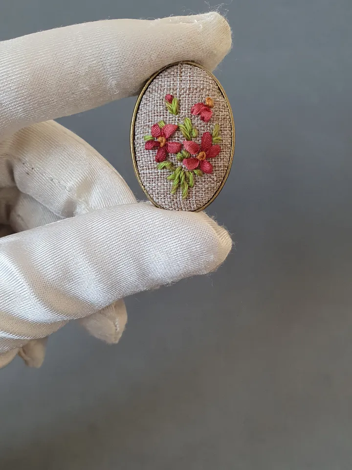 Ribbon embroidered brooch for her, hand embroidery jewelry